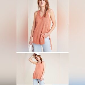 ANTHROPOLOGIE top Desmond Rust VNeck‎ Linen Blend Knit Tunic shirt Sweater Vest